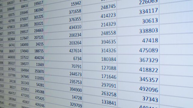 Close-up of financial cash flow data on PC screen. Mortgage payment sheet schedule. Loan fee