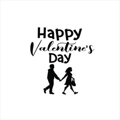 Happy Valentine's Day Romantic Love with Man and Woman Silhouette Vector