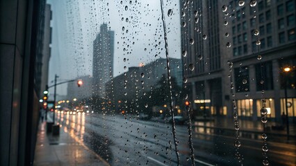 Fototapeta premium Raindrops sliding down a frosted glass window