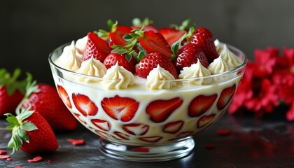 Delicious Tres Leches Cake with Strawberries in Elegant Bowl Presentation