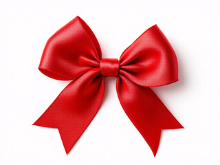 Fototapeta premium Red satin bow on ribbon, elegant and festive, perfect for holiday gift wrapping and decoration.