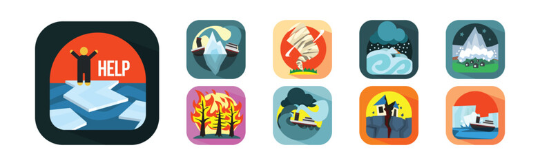 Natural Disasters and Catastrophe with Extreme Weather Condition Vector Set