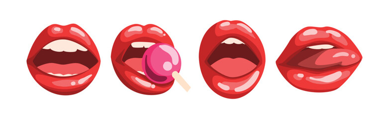 Obraz premium Red Lips Half Open in Temptation Vector Set