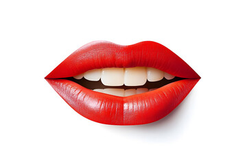 Obraz premium Close up red lips smiling mouth collage element isolated on white background