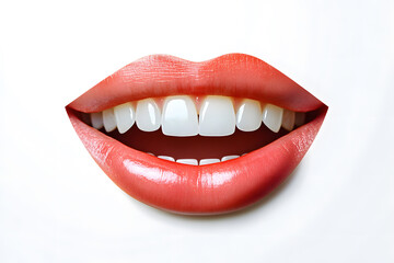 Fototapeta premium Close up red lips smiling mouth collage element isolated on white background