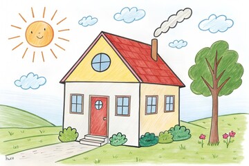 Naklejka premium Simple Hand-Drawn House Illustration for Children 