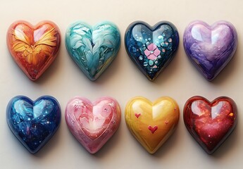 Fototapeta premium A group of vibrant, colorful hearts