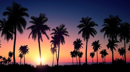 Silhouette Palm Trees Tropical Sunset Beach