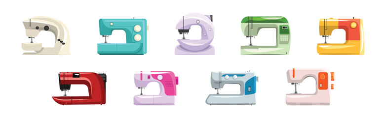 Sewing Machine for Tailor Craft and Workshop Vector Set