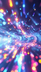 Obraz premium Colorful Neon Light Tunnel in Digital Space Artwork