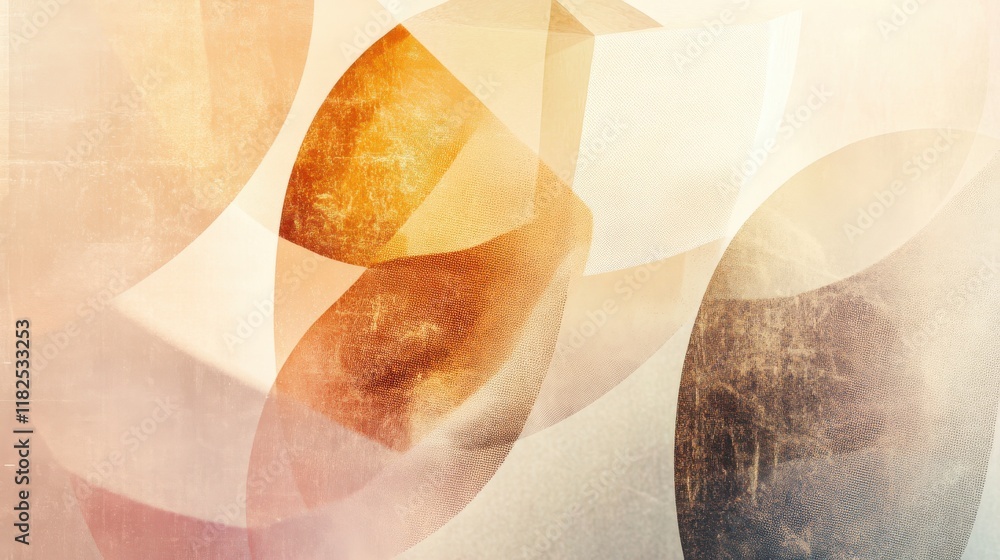 Poster translucent geometric shapes floating above soft gradient overlays abstract digital art calm environ