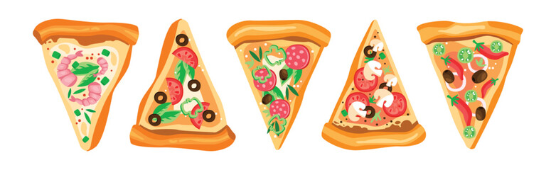 Pizza Slice Cut with Different Topping Vector Set