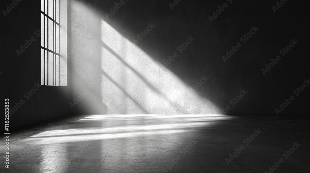 Aufkleber sunlight streaming through large window into empty room creating shadows