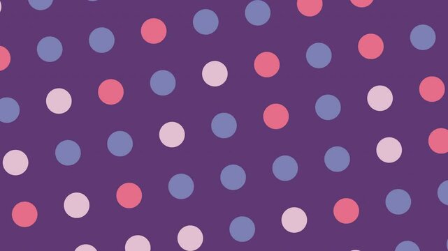 Abstract Polka Dot Pattern with Pink, Light Blue, and Cream Dots on Dark Purple Background