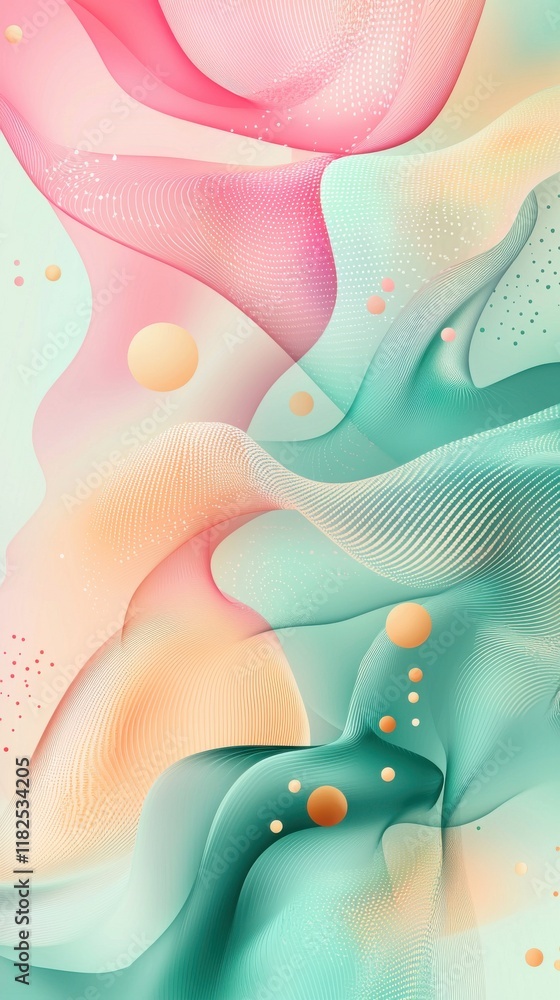 Poster soft pastel abstract gradient artwork digital creation colorful waves geometric patterns contemporar