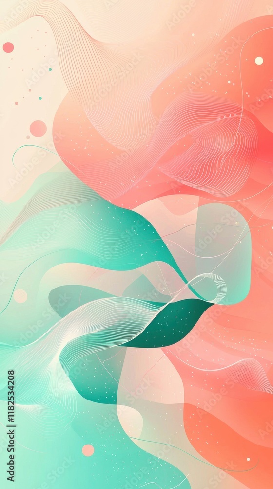 Poster vibrant abstract gradient waves digital art creation soft pastel tones flowing shapes modern design 