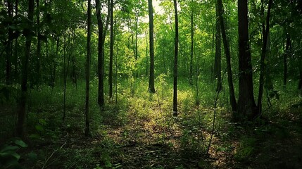 Fototapeta premium Dense Forest Surrounded by Trees - Ground Level View