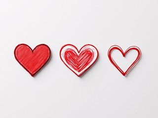 Red hearts painted with brush strokes on a white background.