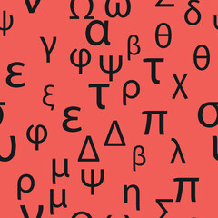 Seamless pattern Letters and symbols of the Greek alphabet. Bright Greek alphabet.