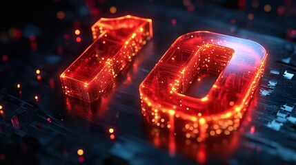 Abstract outline of the number with glowing red elements