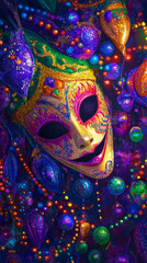 Let the good times roll! Celebrate Mardi Gras with vibrant abstract designs featuring bold colors, costume masks, and dazzling gold accents&mdash;perfect for party backdrops, design projects, and festivity.