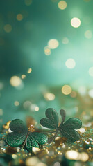 Celebrate the luck of the Irish! This festive St. Patrick&rsquo;s Day background features a vibrant green hue, subtle bokeh effects, and classic holiday decorations, perfect for your designs and celebrate.