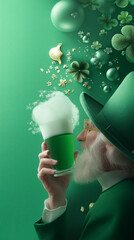 Celebrate the luck of the Irish! This festive St. Patrick&rsquo;s Day background features a vibrant green hue, subtle bokeh effects, and classic holiday decorations, perfect for your designs and celebrate.