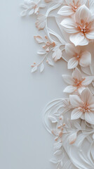 Timeless elegance blooms here. This white, beige, and gold floral background creates a sophisticated and serene canvas, ideal for weddings, birthdays, or any refined design project.