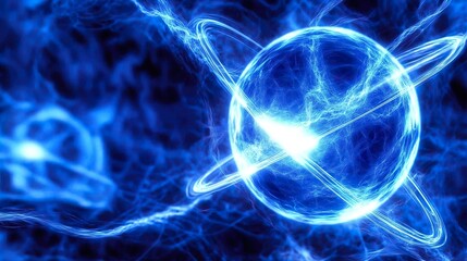 Fototapeta premium Dark blue atomic energy symbol in a photo-realistic style