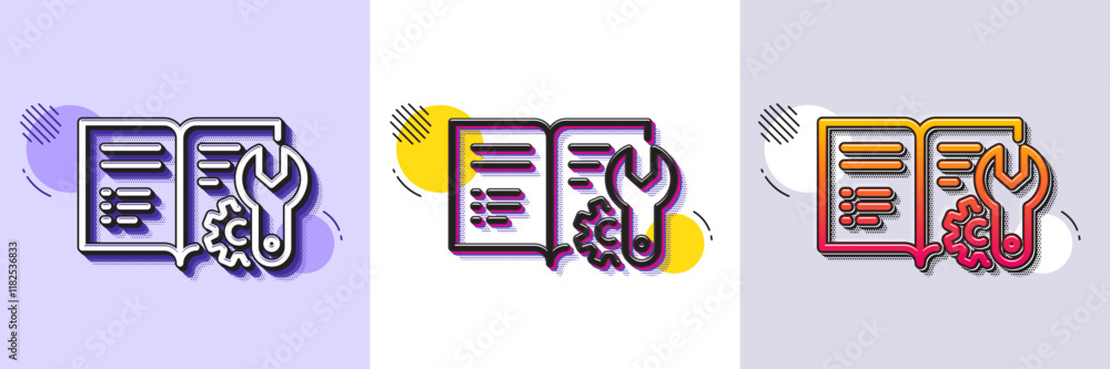 Poster engineering documentation line icon. halftone dotted pattern. gradient icon with grain shadow. techn