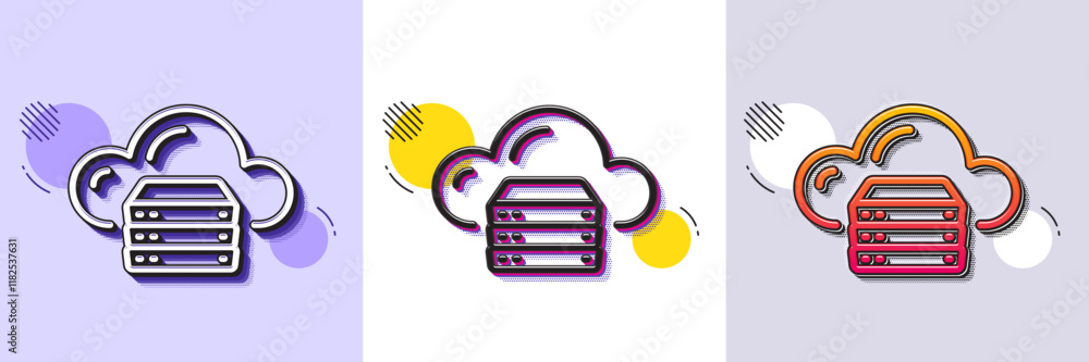 Poster cloud computing server line icon. halftone dotted pattern. gradient icon with grain shadow. internet