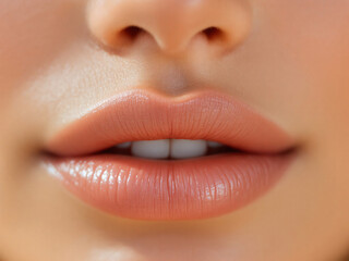Fototapeta premium Glossy pink lips close-up, vibrant and alluring, showcasing flawless makeup and beauty.