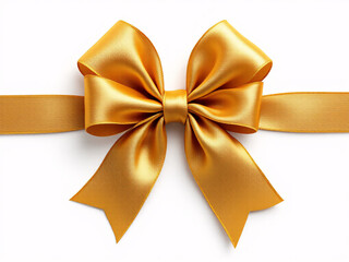 Naklejka premium Golden bow on ribbon, elegant and shiny, perfect for festive gift wrapping and decoration.