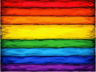 Colorful LGBTQ pride flag with diverse stripes.