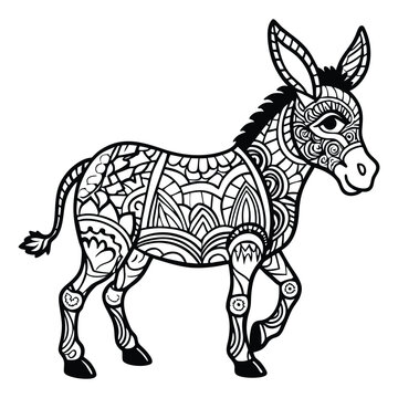 recommend clip art: Intricate  Zentangle Style Mandala Donkey: A Detailed Black and White Illustration