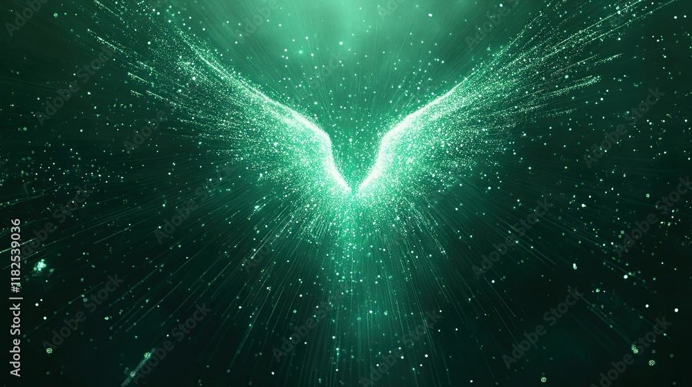 Poster an elegant abstract background with emerald lights and particles