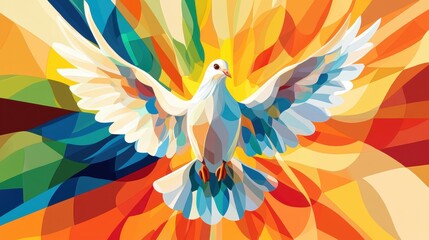 Stylized white dove with outstretched wings, symbolizing peace and freedom, elegantly depicted against a serene background