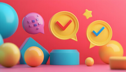 Messaging confirmation visualized through chat bubbles with a send arrow and a check mark  -