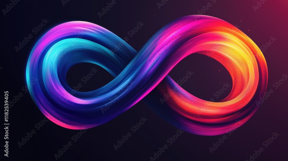Poster vibrant infinity loop, a mesmerizing design featuring swirling gradients, creating an endless visual