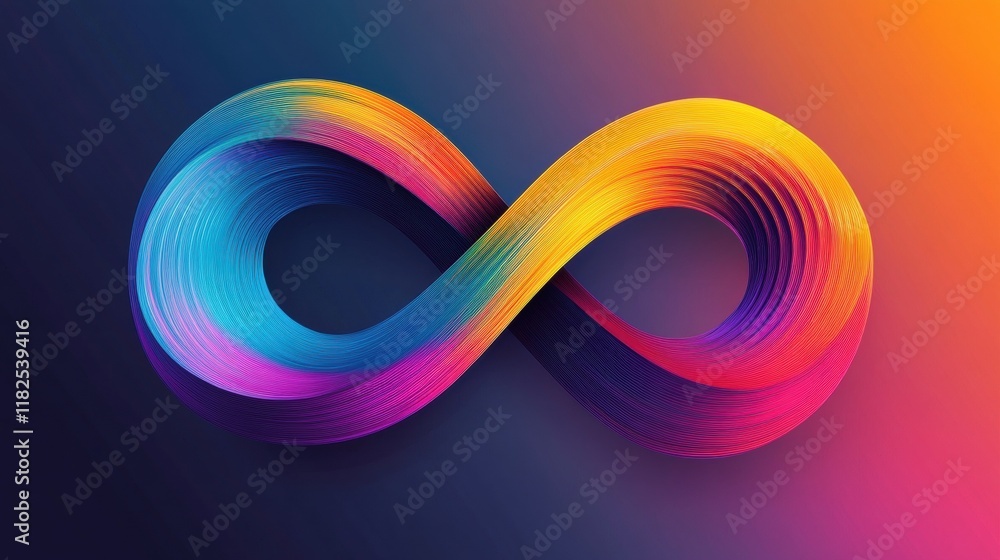 Poster vibrant infinity loop, a mesmerizing swirling design featuring dynamic gradients, evoking a sense of