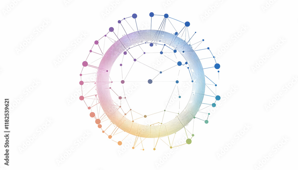Poster minimalist circular project network diagram connecting various stakeholders -