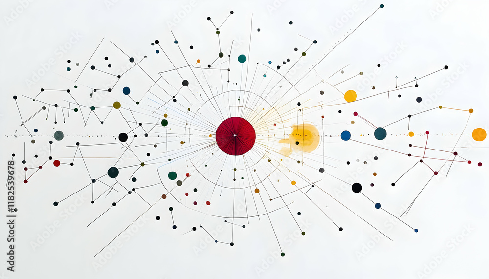 Poster minimalist circular project network diagram connecting various stakeholders -
