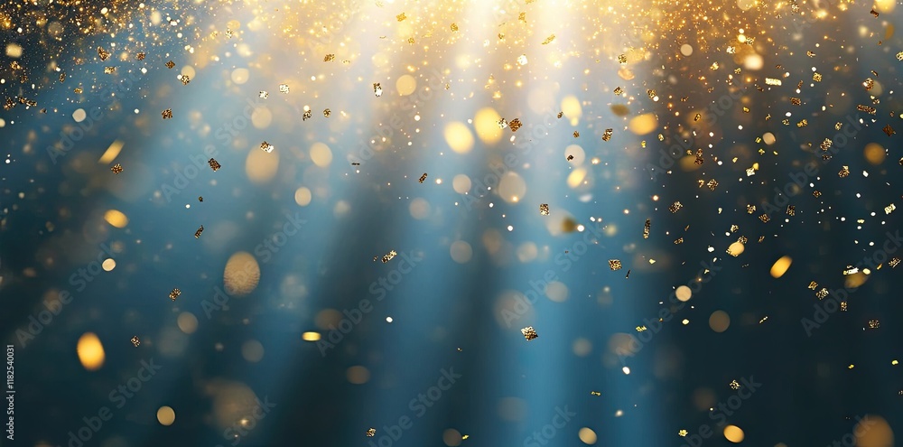 Poster a festive blue background adorned with golden glimmer, centered with empty copy space. ideal for cel