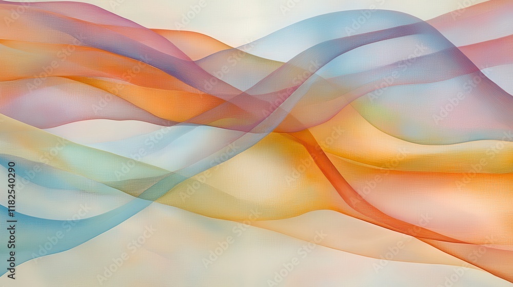 Poster soft flowing ribbons of color intersecting over neutral background abstract art digital design conte