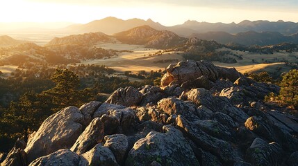 Golden Sunrise Over Rocky Mountain Valley Landscape