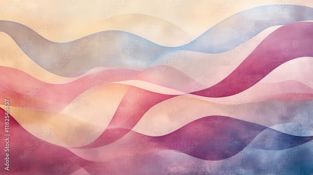 Poster soft flowing ribbons of color intersecting over neutral background abstract art digital design tranq