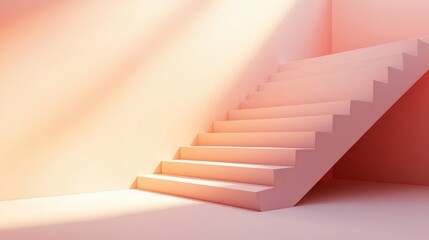 Minimalist pink staircase with sunlight in modern interior design