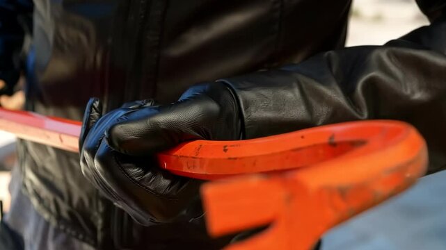 Closeup of a man holding a crowbar, housebreaker 