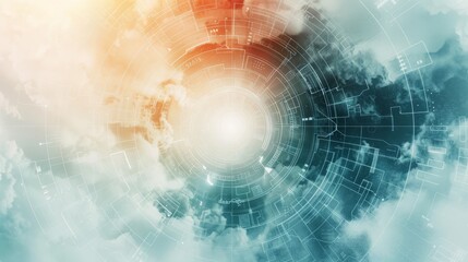 Futuristic digital abstract interface with cloud and light patterns