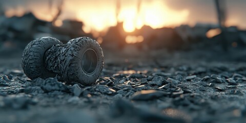 Fototapeta premium Abandoned Tire in a Post-Apocalyptic Landscape